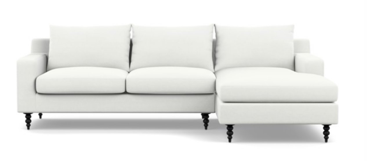 Sloan Chaise Sectional in Swan Fabric with Matte Black Tapered Turned Legs - Image 0