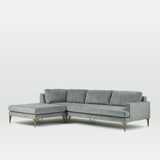 Andes Sectional Set 5: Right Arm 2 Seater Sofa + Ottoman + Corner, Metal, Distressed Velvet, Blackened Brass - Image 0