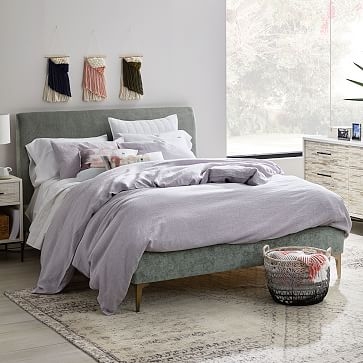 Deco Upholstered Bed, Queen, Distressed Velvet, Light Taupe, Light Bronze - Image 3