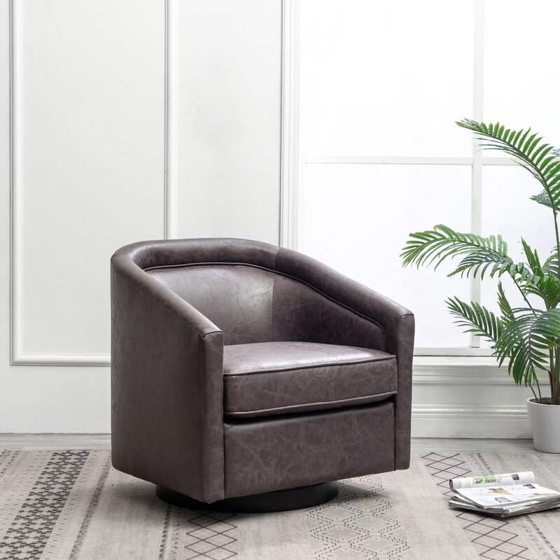 Kiersten 28.7" W Faux Leather Swivel Barrel Chair - Image 0