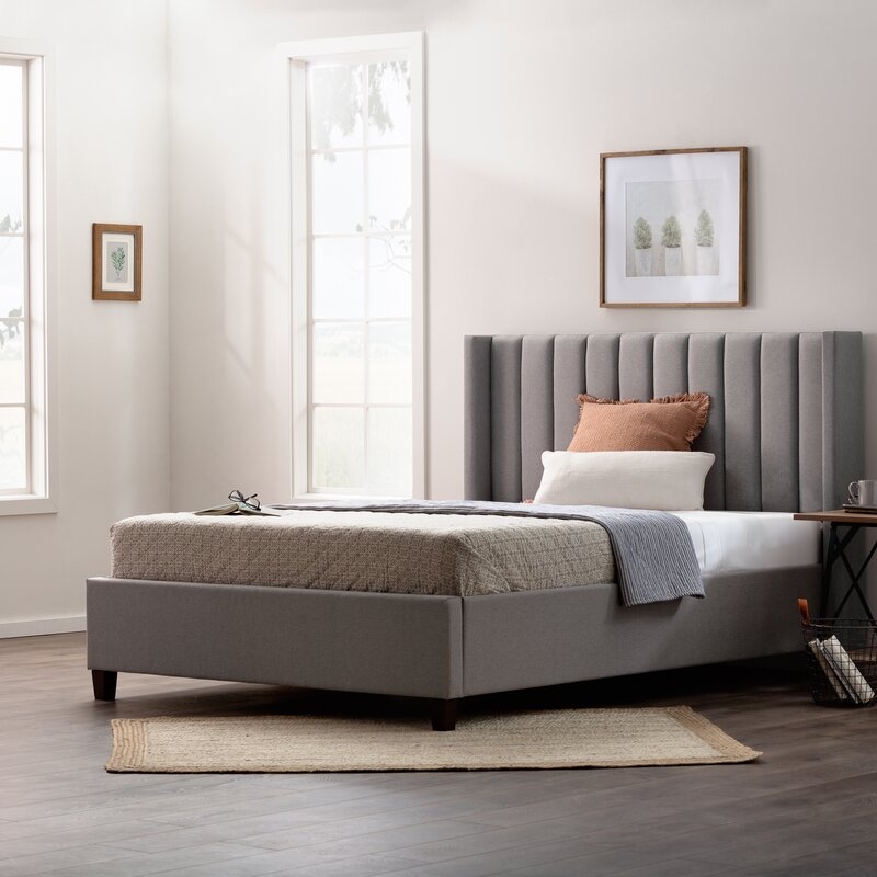 Rotz Upholstered Low Profile Platform Bed- stone, king - Image 1