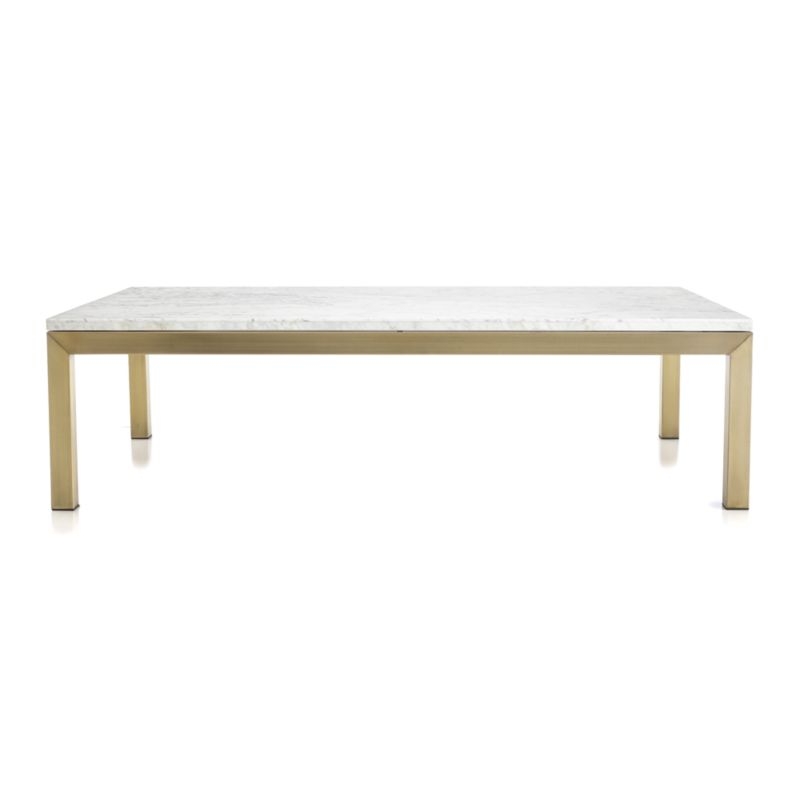 Parsons White Marble Top/ Brass Base 60x36 Large Rectangular Coffee Table - Image 3