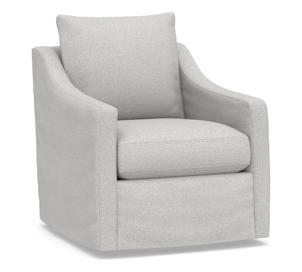 Ayden Slope Arm Slipcovered Swivel Glider, Polyester Wrapped Cushions, Park Weave Ash - Image 0