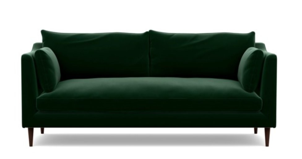 Caitlin by The Everygirl Sofa - Emerald Mod Velvet, Oiled Walnut Legs - Image 0