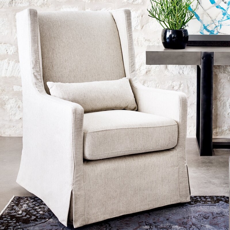 Siera 28'' Wide Linen Swivel Slipcovered Wingback Chair - Image 0