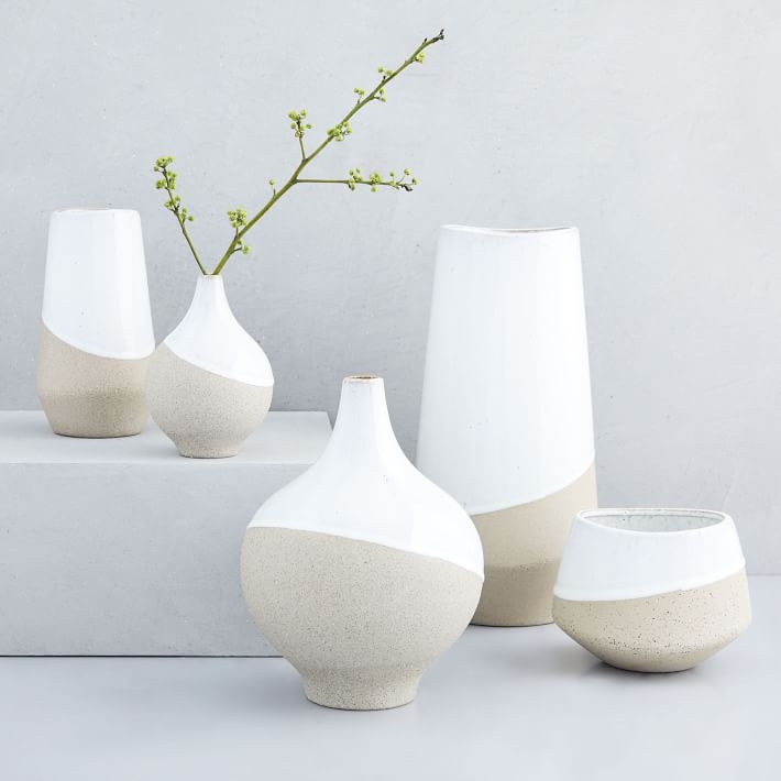 Half-Dipped Stoneware Vase, Gray/White, Tall Tapered, 13.5" - Image 1