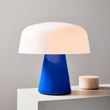 Bella Table Lamp, Small, Landscape Blue, Milk Glass - Image 1