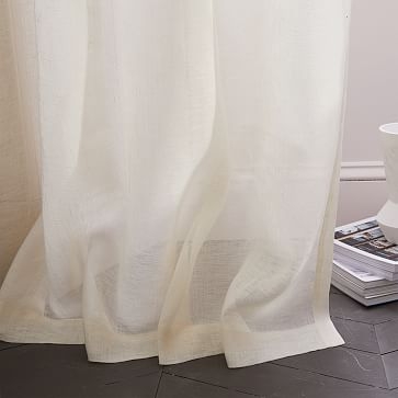 Sheer Belgian Flax Linen Curtain, Ivory, 48"x96" set of 2 - Image 3