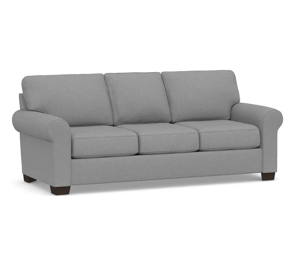 Buchanan Roll Arm Upholstered Sofa 87", Polyester Wrapped Cushions, Performance Brushed Basketweave Chambray - Image 0