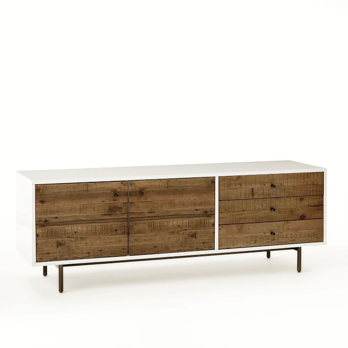 Reclaimed Wood + Lacquer Media Console (70") - White - Image 1
