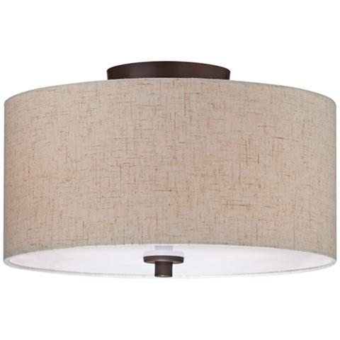 Sylvan 14" Wide Off-White Fabric Drum Ceiling Light - Style # 38M33 - Image 1