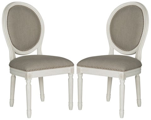 Holloway 19''H French Brasserie Linen Oval Side Chair (Set of 2) - Silver Nail Heads - Light Grey/Cream - Safavieh - Image 0