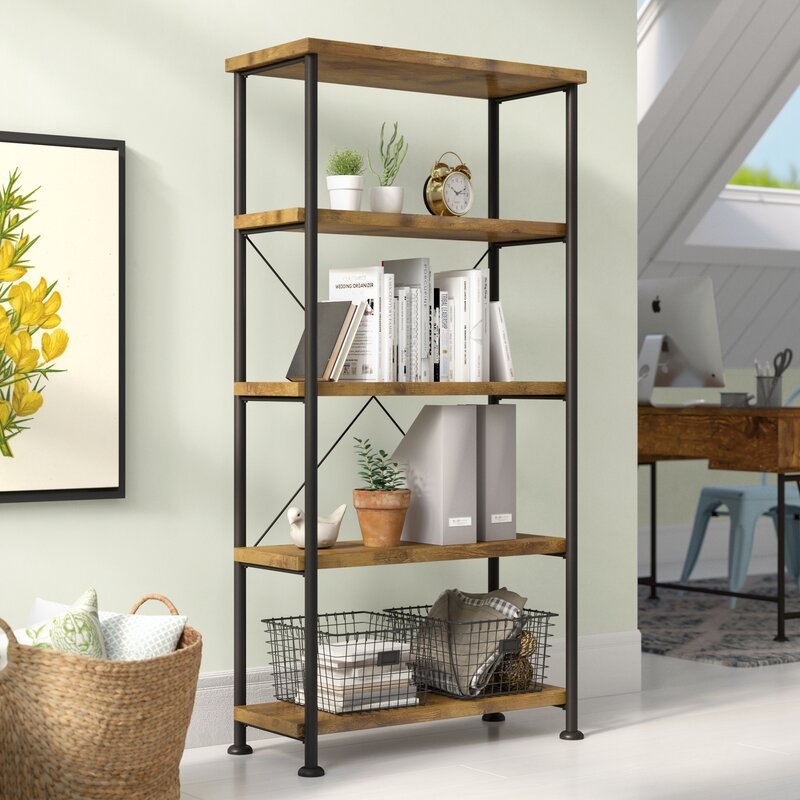 Lund 63'' H x 31.5'' W Metal Etagere Bookcase - Image 1