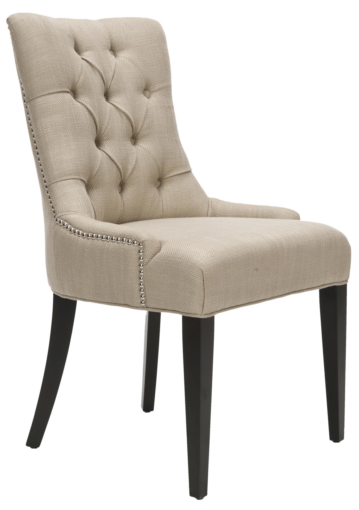 Amanda 19''H Linen Tufted Chair - Nickel Nail Heads - Antique Gold/Espresso - Arlo Home - Image 0