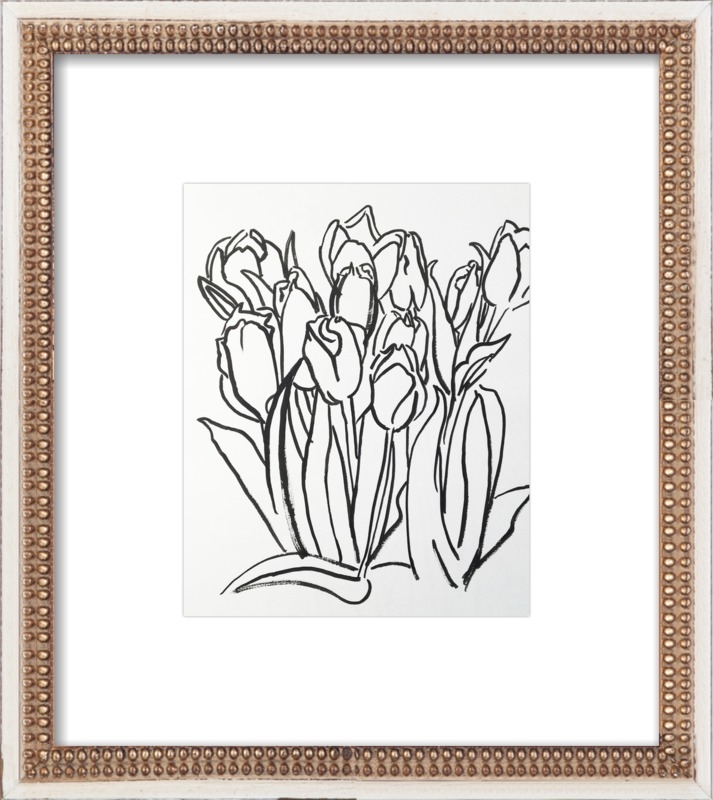 Tulips // 16x18" framed // Distressed Cream Double Bead Wood frame with matte - Image 0