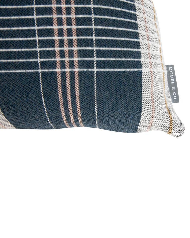 OXFORD WOVEN PLAID PILLOW WITHOUT INSERT, NAVY, 12" x 24" - Image 1