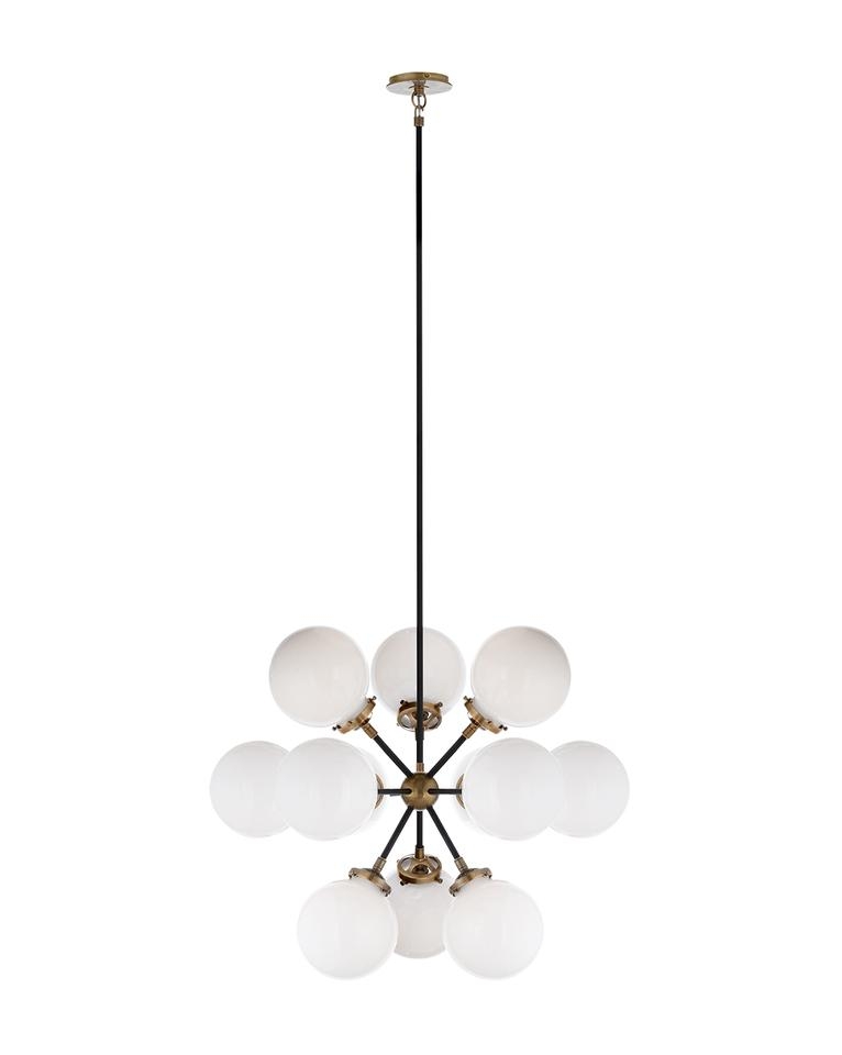 BISTRO SMALL CHANDELIER - HAND-RUBBED ANTIQUE BRASS & BLACK - WHITE GLASS - Image 0
