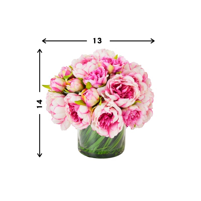 Faux Peonies Floral Arrangement in Glass Vase - Image 3