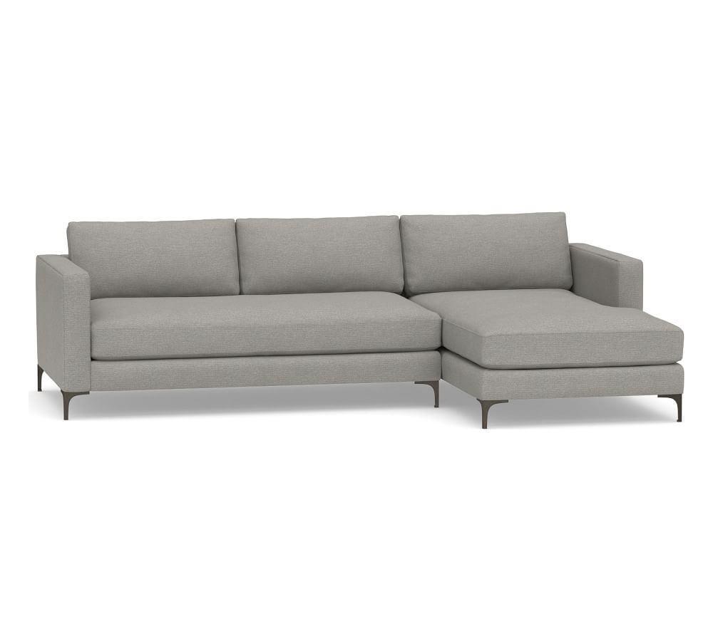 Jake Upholstered Left Arm 2-Piece Sectional with Chaise 2x1 with Bronze Legs, Polyester Wrapped Cushions, Performance Heathered Basketweave Platinum - Image 0