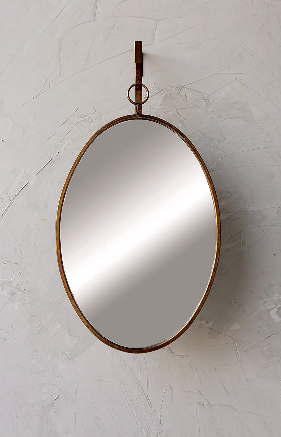 Oval Wall Mirror with Distressed Metal Frame & Hanging Bracket (Set of 2 Pieces) - Image 1