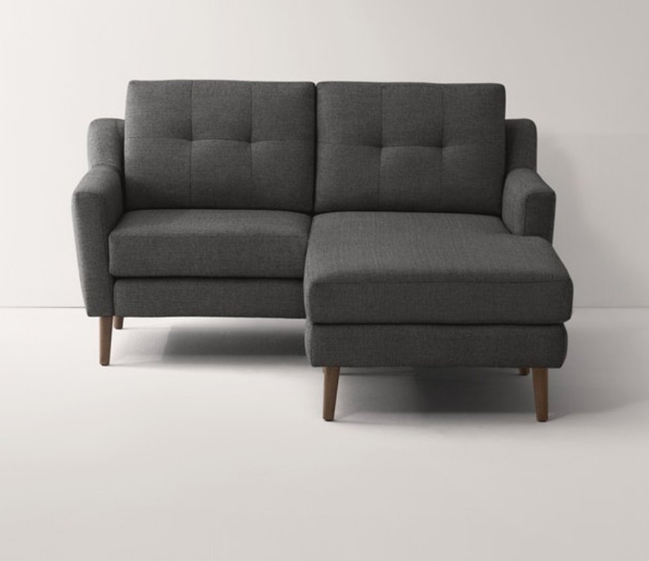 Chaise Loveseat in Charcoal Fabric - Darkwood Legs - Image 2