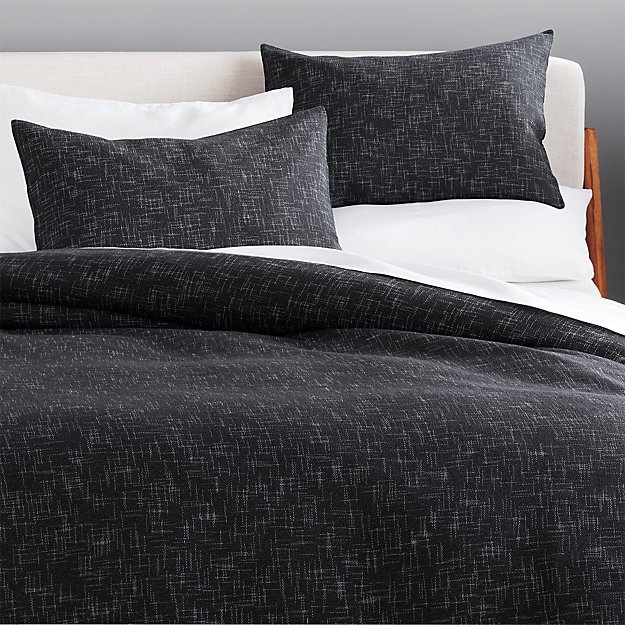 HATCHMARK CHARCOAL FULL/QUEEN DUVET COVER - Image 0