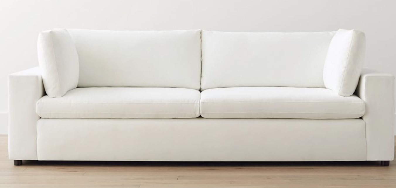 Dream Square Arm Upholstered Grand Sofa 102.5", Memory Foam Cushions, Performance Twill Warm White - Image 0