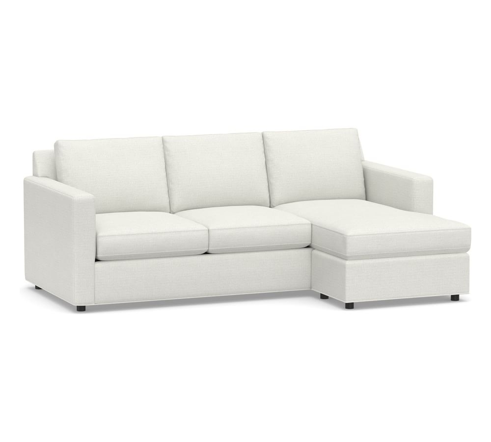 Sanford Square Arm Upholstered Sofa with Reversible Storage Chaise Sectional, Polyester Wrapped Cushions, Basketweave Slub Ivory - Image 0