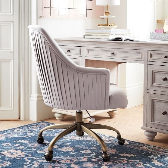 Pleated Desk Chair, Velvet Gray - Image 0