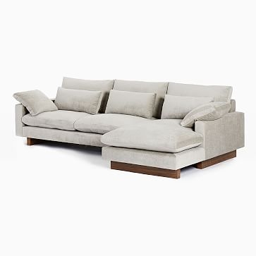 Harmony Sectional Set 10: Right Arm 2 Seater Sofa, Left Arm Chaise, Down Blend, Yarn Dyed Linen Weave, Frost Gray, Walnut - Image 2