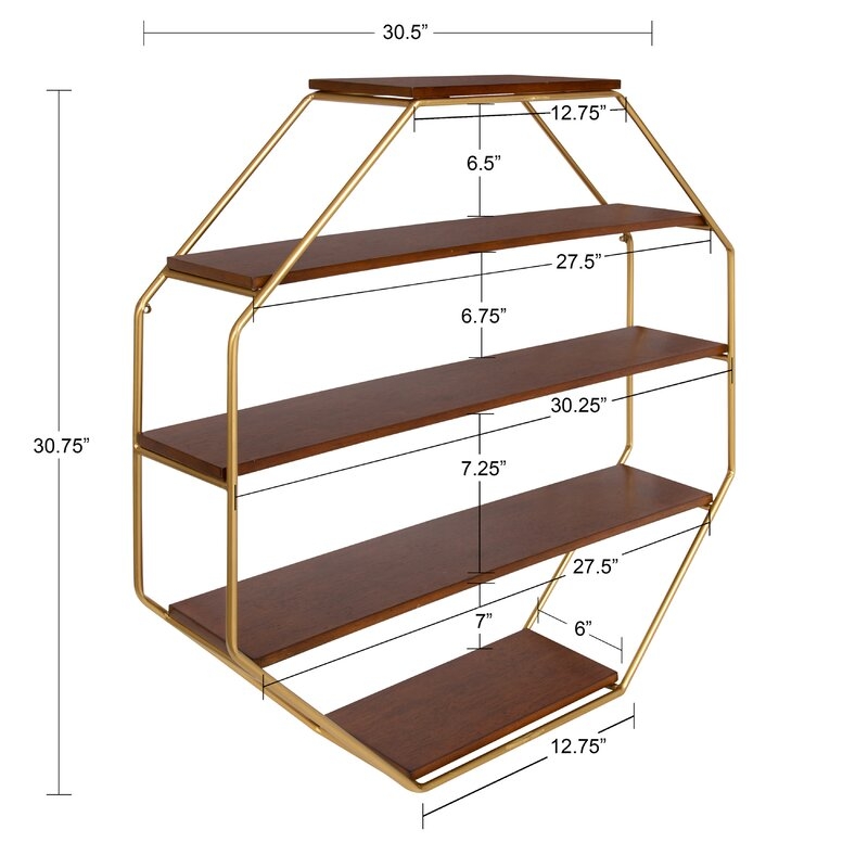 Kennesaw 5 Piece Hexagon Solid Wood Floating Shelf - Image 3