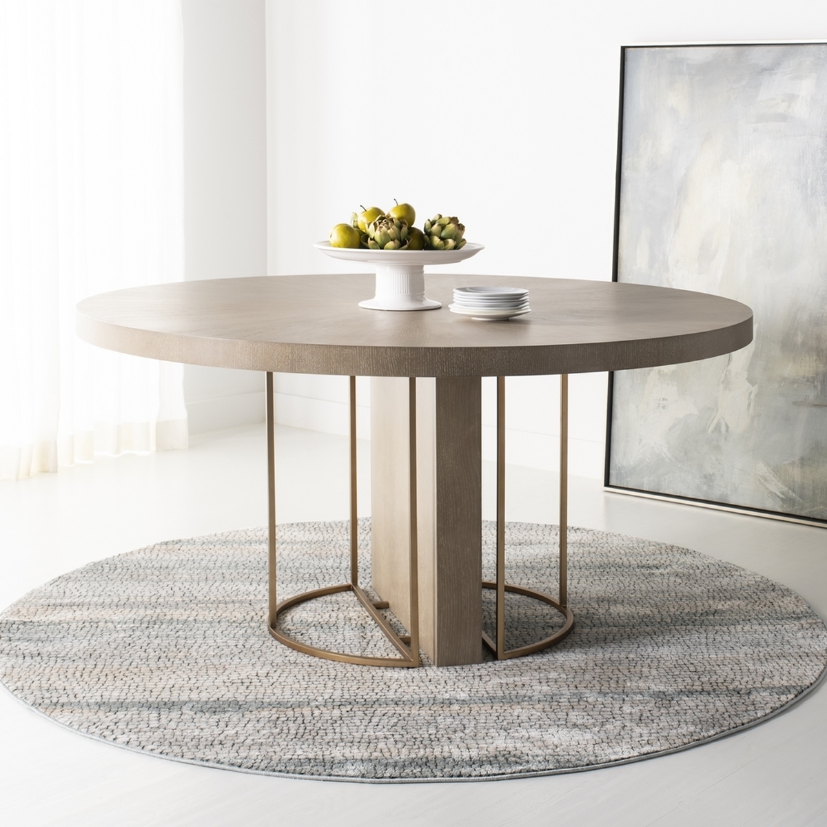 Mayla Round Dining Table - Grey Oak - Arlo Home - Image 2