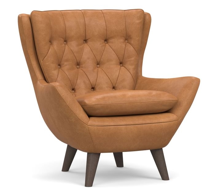 Wells Leather Armchair, Polyester Wrapped Cushions, Churchfield Camel - Image 0