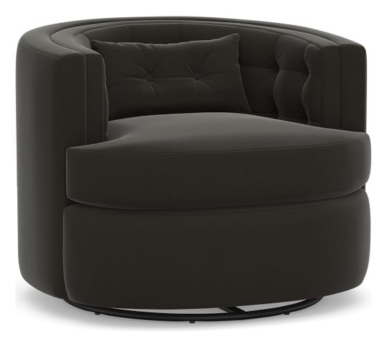 Reed Upholstered Swivel Armchair, Down Blend Wrapped Cushions, Performance Everydayvelvet(TM) Smoke - Image 0