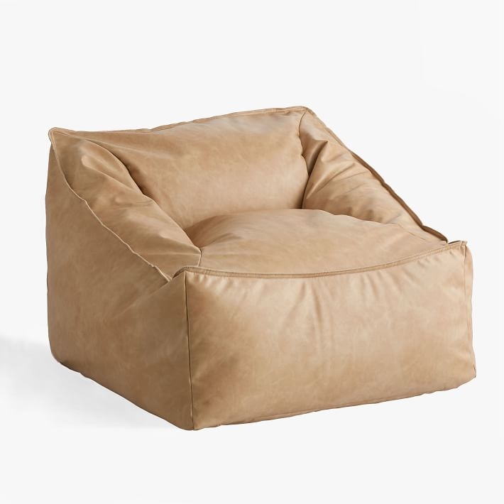 Faux Leather Modern Lounger, Cream - Image 0