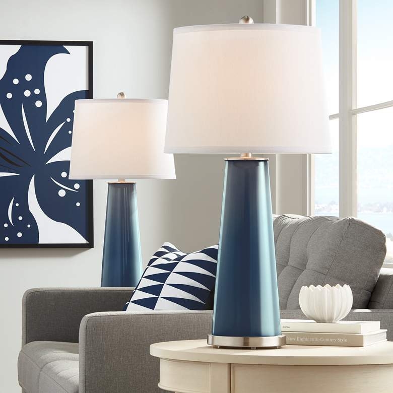 Color Plus Leo 29 1/2" Naval Blue Modern Glass Table Lamps Set of 2 - Image 1