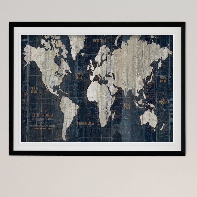 'OLD WORLD MAP' Framed Acrylic Painting Print - Image 0