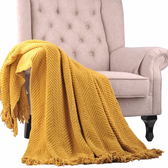 Nader Tweed Knitted-Design Throw, Lemon Curry - Image 2