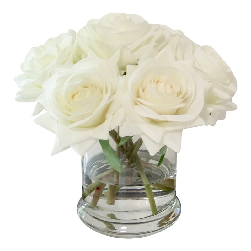 Real Touch Roses Floral Arrangements in Glass Vase - Image 0