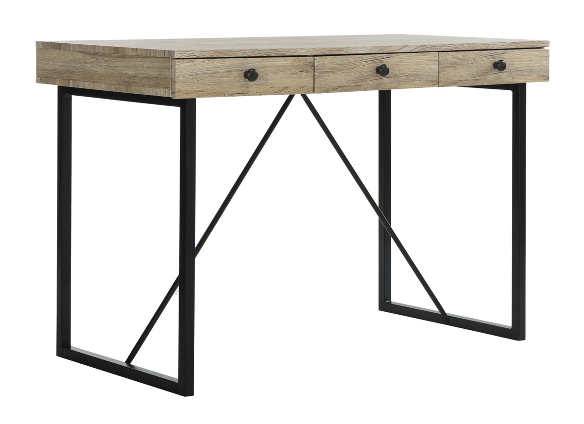 Hilton 3 Drawer Desk - Rustic Brown/Black - Safavieh - Image 1