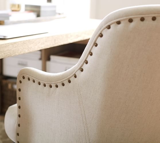 Reeves Upholstered Swivel Desk Chair, Gray Wash Frame, Linen Blend Oatmeal - Image 3