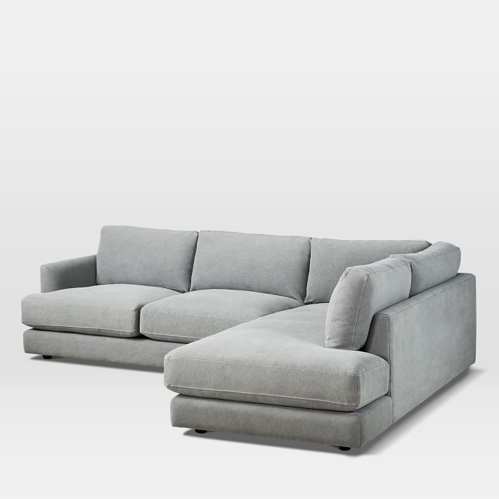 Haven Sectional Set 02: Right Arm Terminal Chaise, Performance Washed Canvas, Gray - Image 1