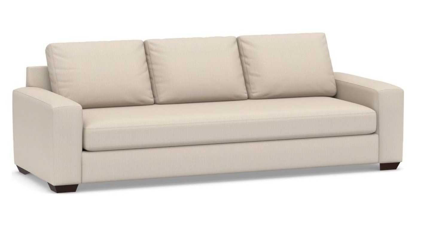 Big Sur Square Arm Upholstered Grand Sofa 105" with Bench Cushion, Down Blend Wrapped Cushions, Sunbrella(R) Performance Herringbone Oatmeal - Image 0