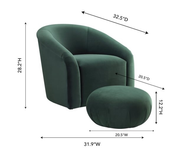 Caroline Chair + Ottoman Set, Forest Green Velvet - Image 3
