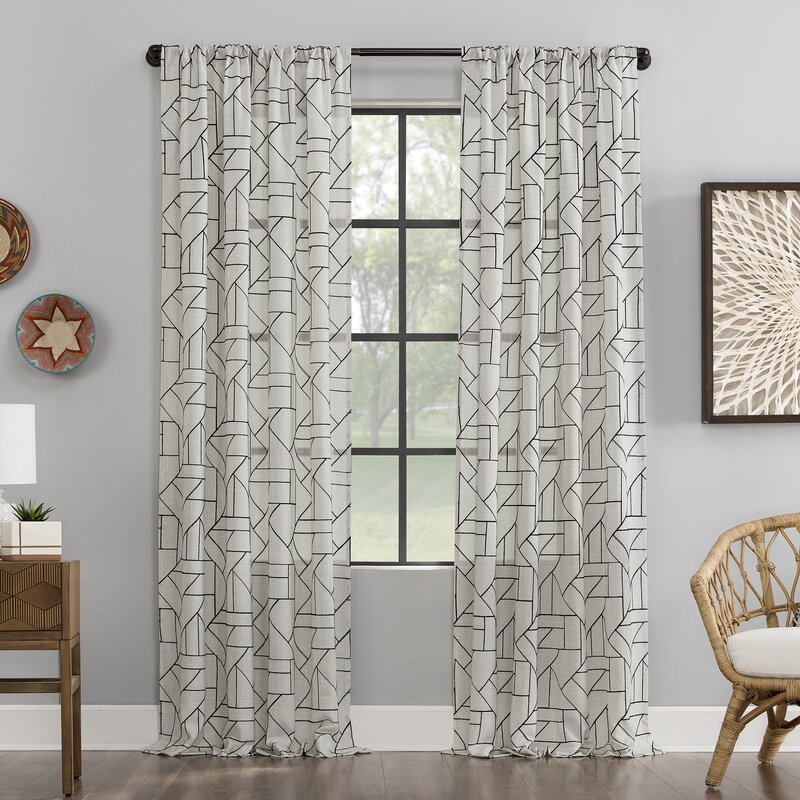 Linen Geometric Sheer Rod Pocket Single Curtain Panel - Image 0