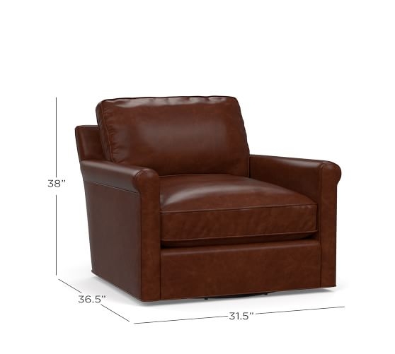 Tyler Roll Arm Leather Swivel Armchair without Nailheads, Down Blend Wrapped Cushions, Legacy Chocolate - Image 1