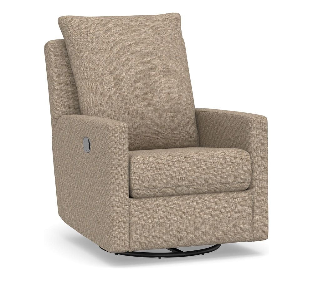 Ayden Square Arm Upholstered Swivel Recliner, Polyester Wrapped Cushions, Performance Midland Tweed Stone - Image 0