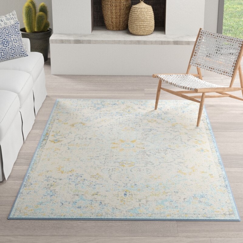 Hillsby Oriental Ivory Cream/Teal/Yellow Area Rug - Image 1