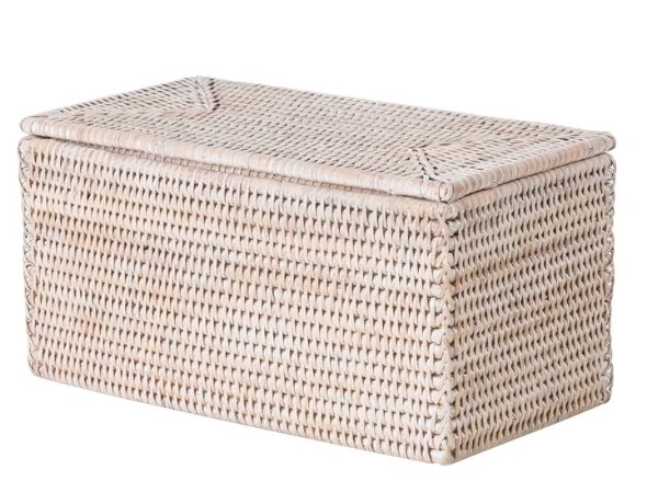 Rectangular Storage and Toilet Roll Box Rattan Basket- White Wash - Image 0