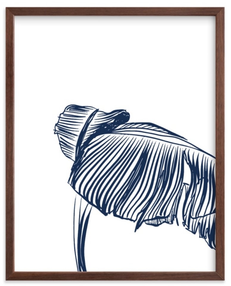 Tropical Wave framed art print, navy, 11" x 14", walnut wood frame - Image 0